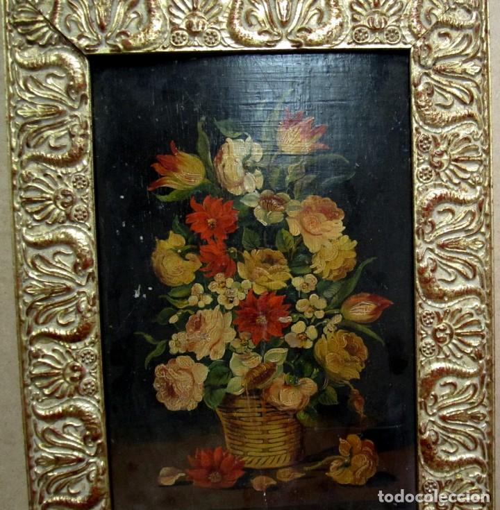 Arte: Oleo sobre tabla cesto con flores - Foto 3