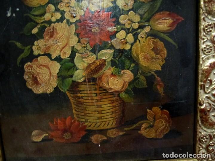 Arte: Oleo sobre tabla cesto con flores - Foto 4