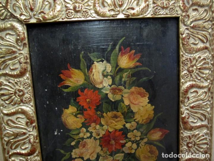 Arte: Oleo sobre tabla cesto con flores - Foto 5