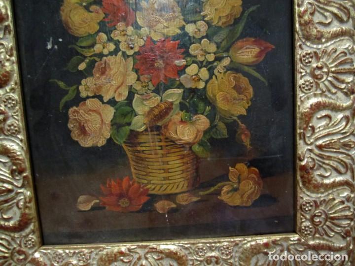 Arte: Oleo sobre tabla cesto con flores - Foto 6