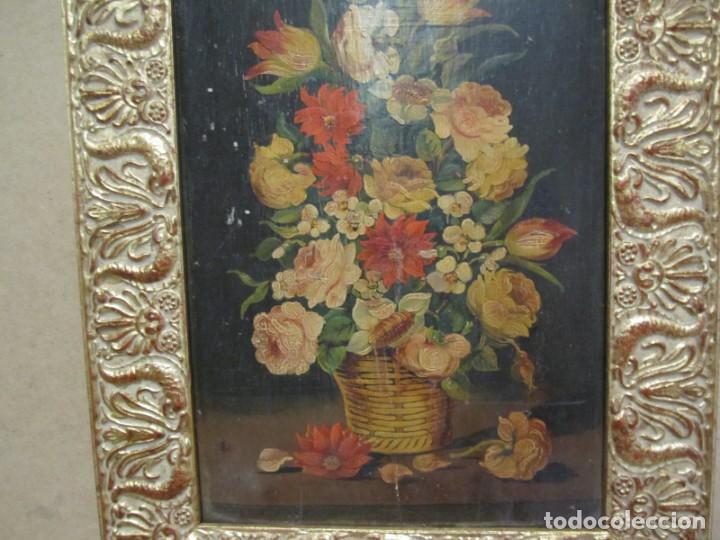 Arte: Oleo sobre tabla cesto con flores - Foto 11