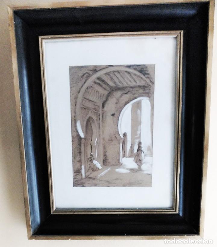 Arte: CUADRO CALLE ARABE &iquest;TETUAN? FIRMADO NASER 1955 MIDE 52/42 CM