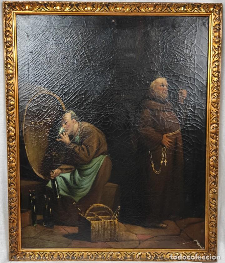 Arte: ”Frailes borrachos en bodega”, del siglo XIX. Ánonimo. Óleo sobre lienzo.69x55,5 cm lienzo.74x61 cm
