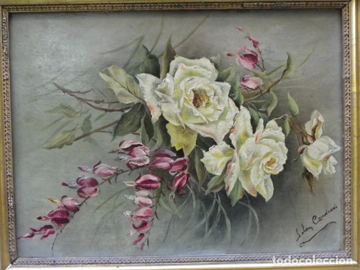 Arte: Rosas oleo/tabla S-XIX - Foto 1