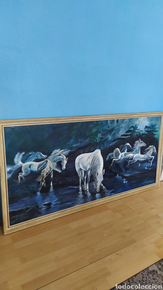 Arte: Cuadro de Caballos lienzo al &oacute;leo Antiguo - Foto 3