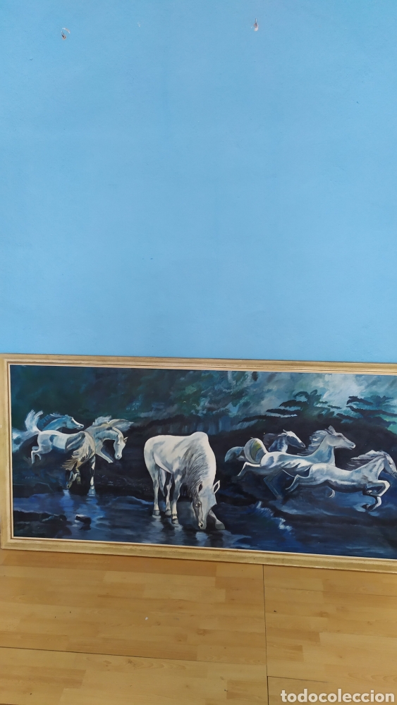 Arte: Cuadro de Caballos lienzo al &oacute;leo Antiguo - Foto 4