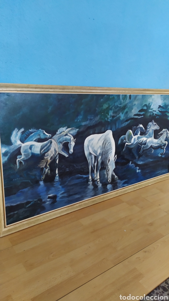 Arte: Cuadro de Caballos lienzo al &oacute;leo Antiguo - Foto 5