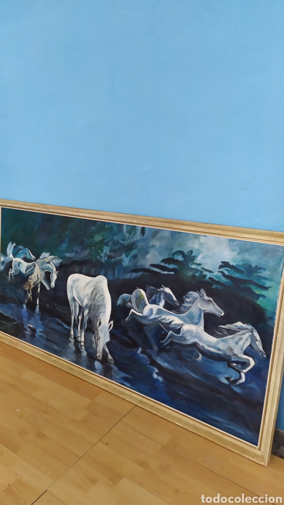 Arte: Cuadro de Caballos lienzo al &oacute;leo Antiguo - Foto 2