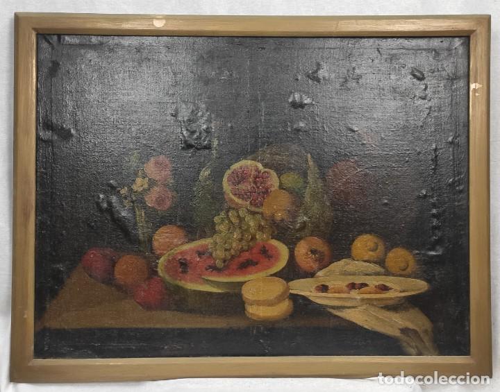 Arte: ”Bodegón” escuela española, de principios del siglo XIX. Óleo sobre lienzo. Sin firmar.