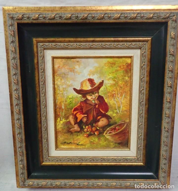 Arte: &Oacute;leo sobre tabla firma a catalogar - Foto 1