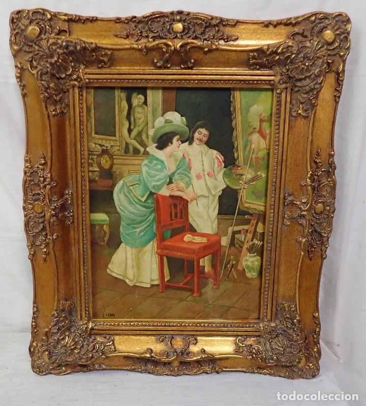 Arte: &Oacute;leo sobre tabla firma a catalogar - Foto 1