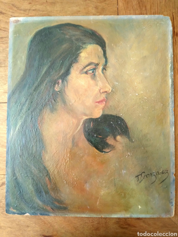 Arte: Retrato en &oacute;leo sobre cart&oacute;n firmado J Gonzalez. Autor no identificada