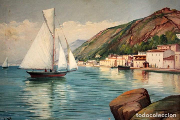 Arte: Joan Gil i Gil (1900-1984)Atr, -Vista de pueblo costero. Oleo/lienzo. Con marco 76x61cm - Foto 2 - 286657318