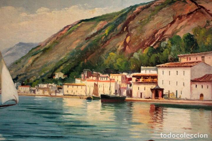 Arte: Joan Gil i Gil (1900-1984)Atr, -Vista de pueblo costero. Oleo/lienzo. Con marco 76x61cm - Foto 3 - 286657318