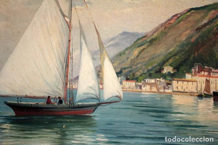 Arte: Joan Gil i Gil (1900-1984)Atr, -Vista de pueblo costero. Oleo/lienzo. Con marco 76x61cm - Foto 4 - 286657318