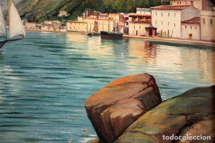 Arte: Joan Gil i Gil (1900-1984)Atr, -Vista de pueblo costero. Oleo/lienzo. Con marco 76x61cm - Foto 5 - 286657318