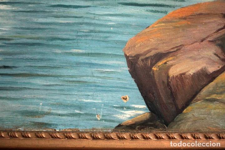 Arte: Joan Gil i Gil (1900-1984)Atr, -Vista de pueblo costero. Oleo/lienzo. Con marco 76x61cm - Foto 6 - 286657318