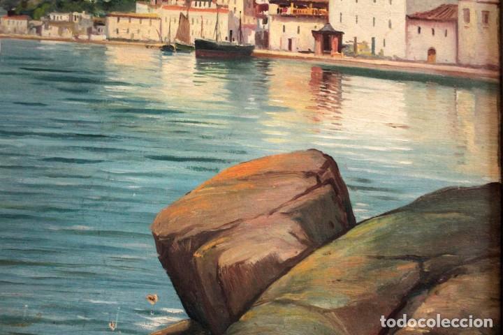 Arte: Joan Gil i Gil (1900-1984)Atr, -Vista de pueblo costero. Oleo/lienzo. Con marco 76x61cm - Foto 7 - 286657318