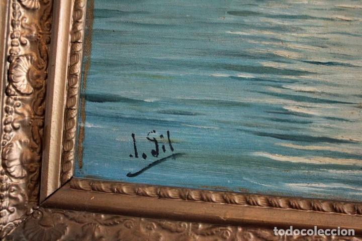 Arte: Joan Gil i Gil (1900-1984)Atr, -Vista de pueblo costero. Oleo/lienzo. Con marco 76x61cm - Foto 9 - 286657318