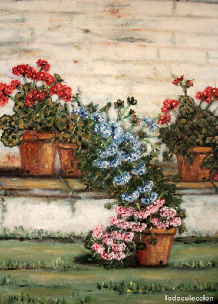 Arte: E. BONET, macetas con flores, oleo sobre lienzo. Enmarcado 48x41cm - Foto 2 - 286689038