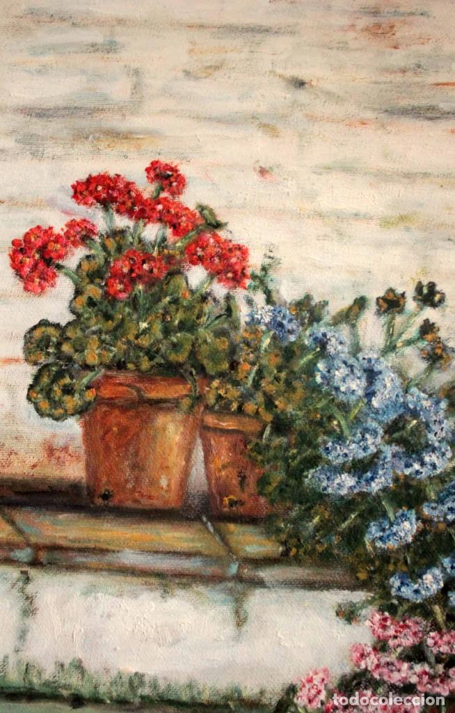 Arte: E. BONET, macetas con flores, oleo sobre lienzo. Enmarcado 48x41cm - Foto 3 - 286689038