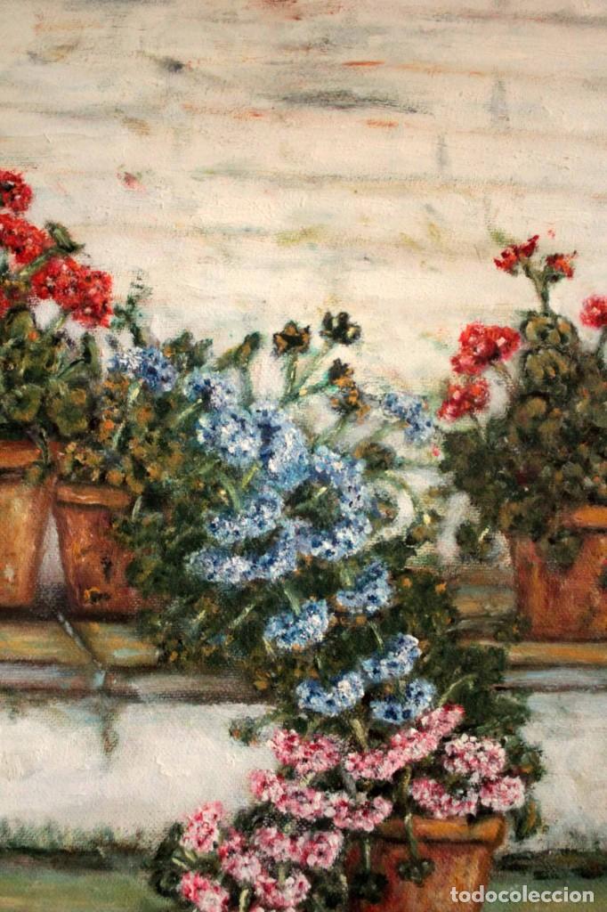 Arte: E. BONET, macetas con flores, oleo sobre lienzo. Enmarcado 48x41cm - Foto 4 - 286689038