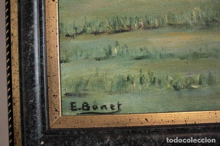 Arte: E. BONET, macetas con flores, oleo sobre lienzo. Enmarcado 48x41cm - Foto 7 - 286689038