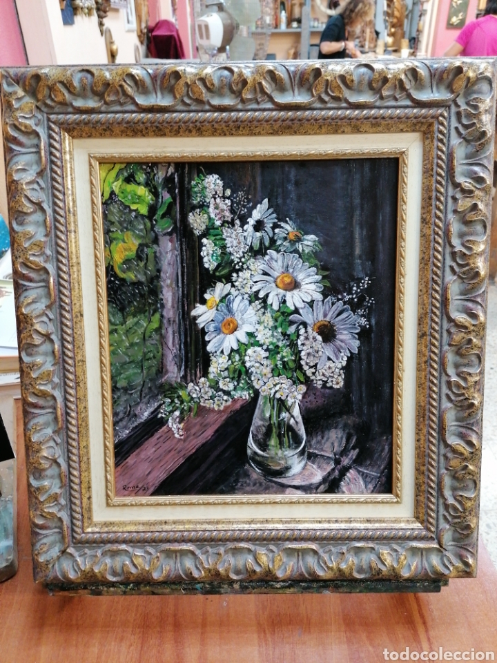 Arte: Bodegon flores oleo enmarcado - Foto 1