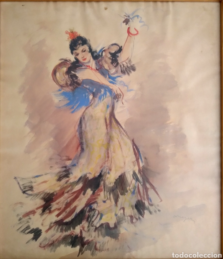 Arte: Gitana . Mixto sobre papel firmado Armengol Terr&eacute;s.
