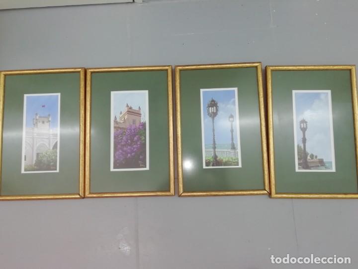 Arte: 4 &oacute;leos sobre cart&oacute;n firmados y enmarcados. Vistas de C&aacute;diz. No se la identidad del artista
