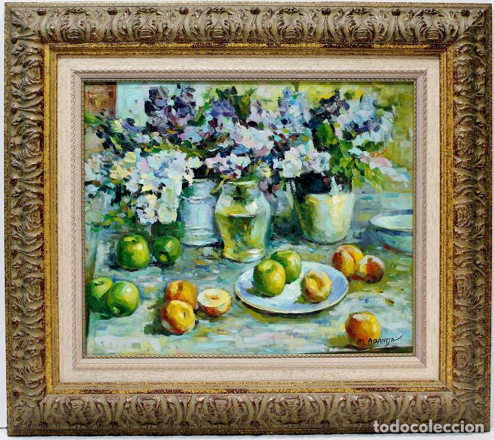 Arte: Bodeg&oacute;n - M. Aranda - Oleo sobre lienzo - 80x71 cm - Foto 1
