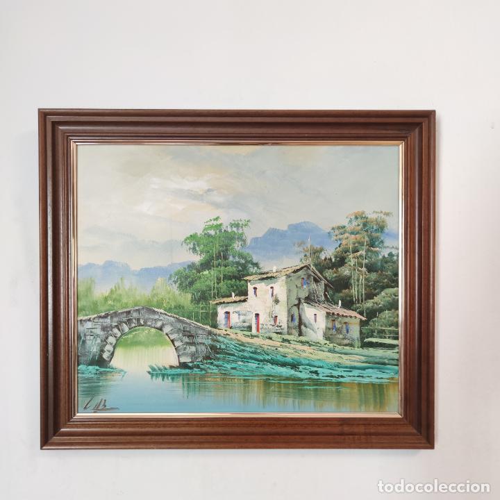 oleo sobre tabla. paisaje de casas de campo jun - Compra venta en  todocoleccion