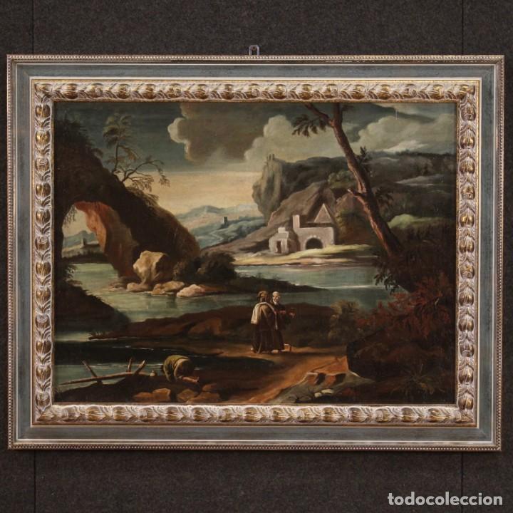 Arte: Pintura antigua de paisaje con personajes del siglo XVIII. - Foto 1 - 294176648