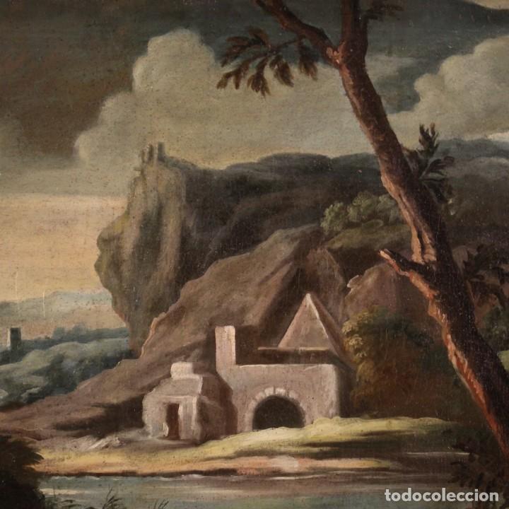 Arte: Pintura antigua de paisaje con personajes del siglo XVIII. - Foto 5 - 294176648