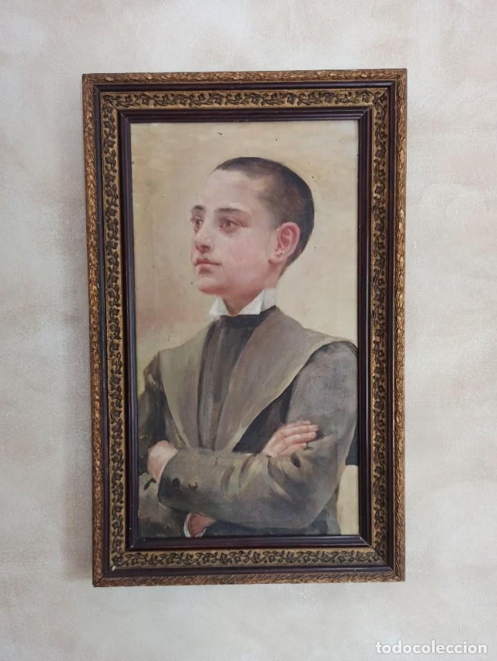 Arte: &Oacute;leo sobre lienzo. Joven de &eacute;poca - Foto 9