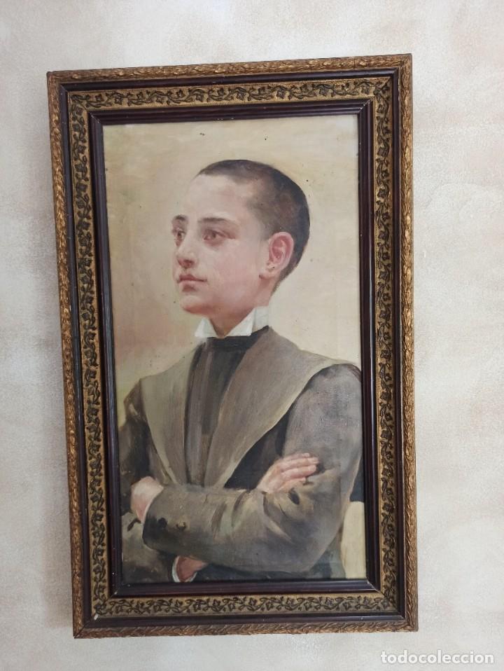 Arte: &Oacute;leo sobre lienzo. Joven de &eacute;poca - Foto 2