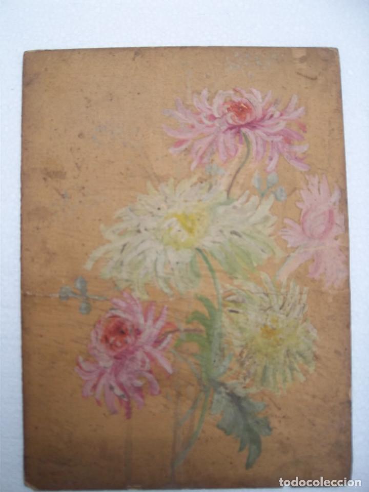 Kunst: PINTURA AL OLEO FLORES SOBRE CARTON