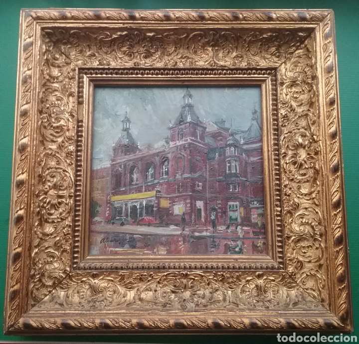 Arte: Alvaro Pradera pintura al &oacute;leo sobre tabla. Edificios. - Foto 1