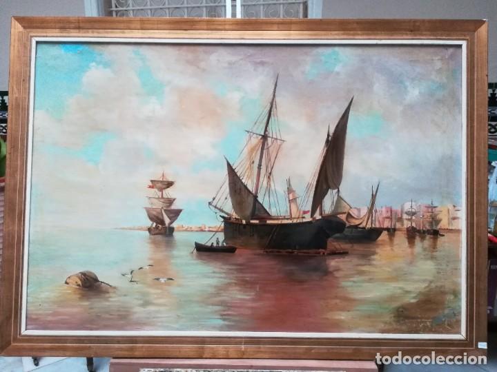 Arte: Marina con barco de vela - Foto 1