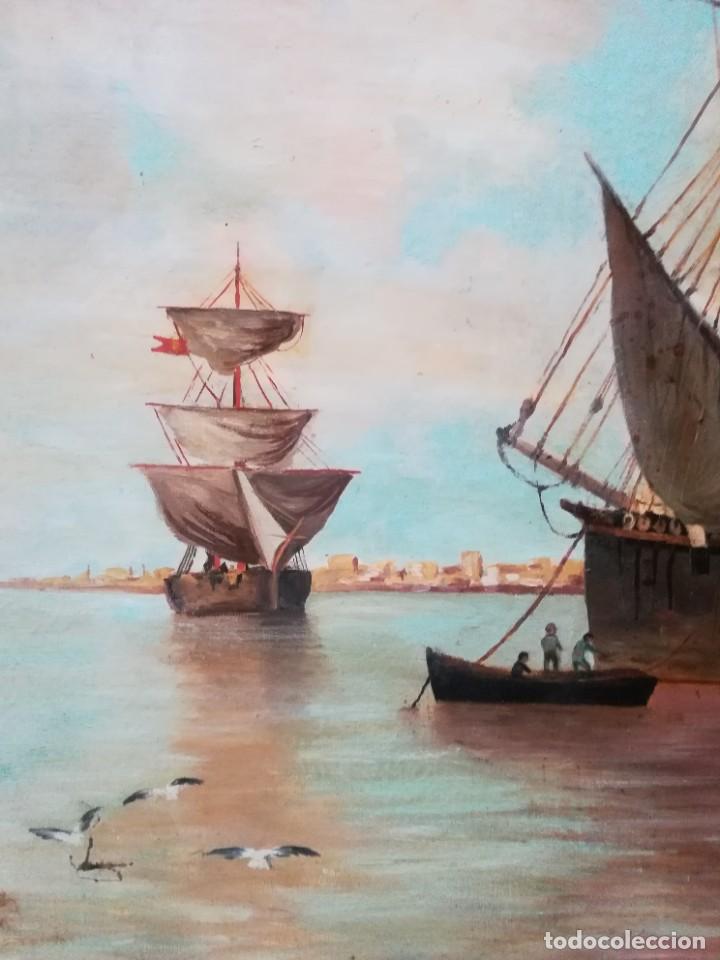 Arte: Marina con barco de vela - Foto 3