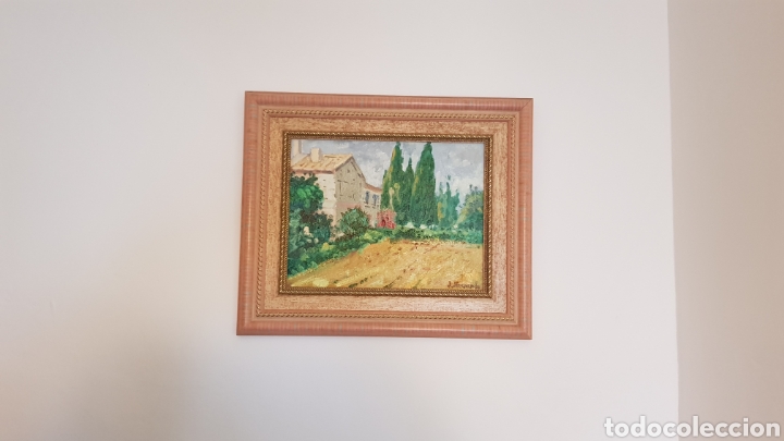 Arte: Casa con cipreses, &oacute;leo sobre tabla, con su marco - Foto 2
