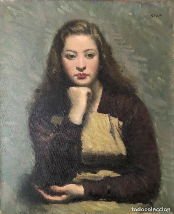 FRANCESC SERRA CASTELLET (1912-1976) - MUJER JOVEN - ÓLEO SOBRE LIENZO (Arte - Pintura - Pintura al Óleo Contemporánea )