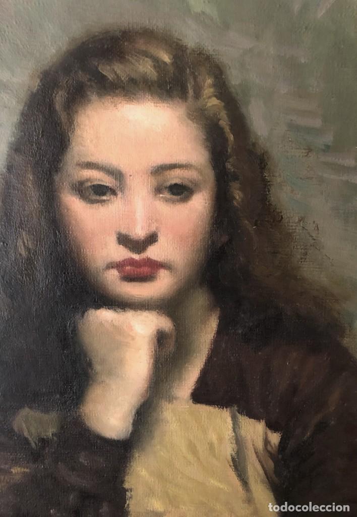 Arte: Francesc Serra Castellet (1912-1976) - Mujer joven - Óleo sobre lienzo - Foto 3 - 297954763
