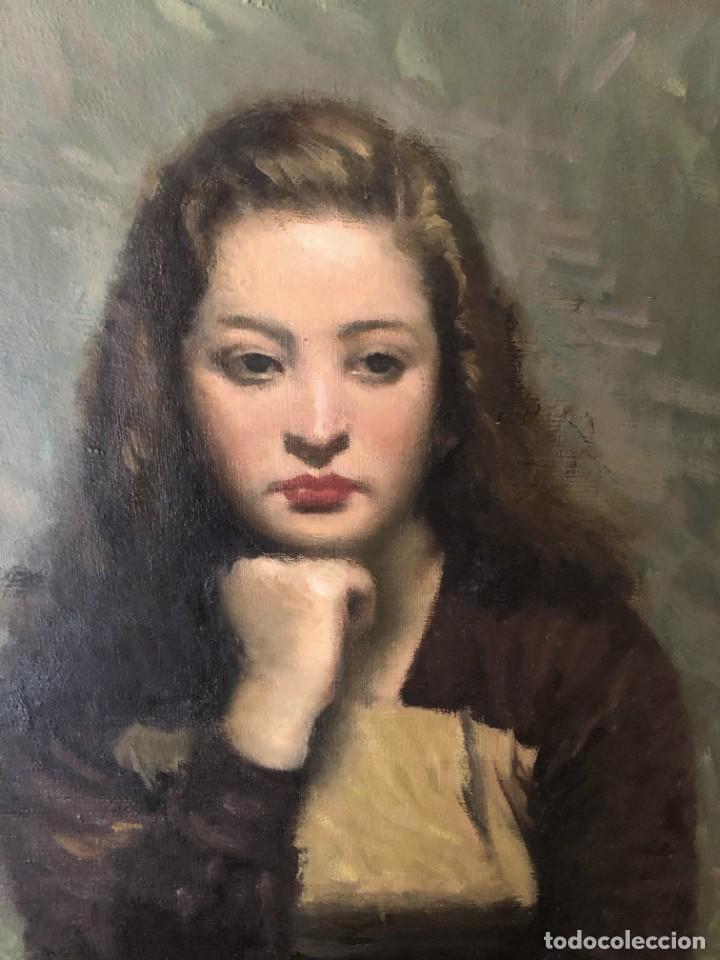 Arte: Francesc Serra Castellet (1912-1976) - Mujer joven - Óleo sobre lienzo - Foto 7 - 297954763
