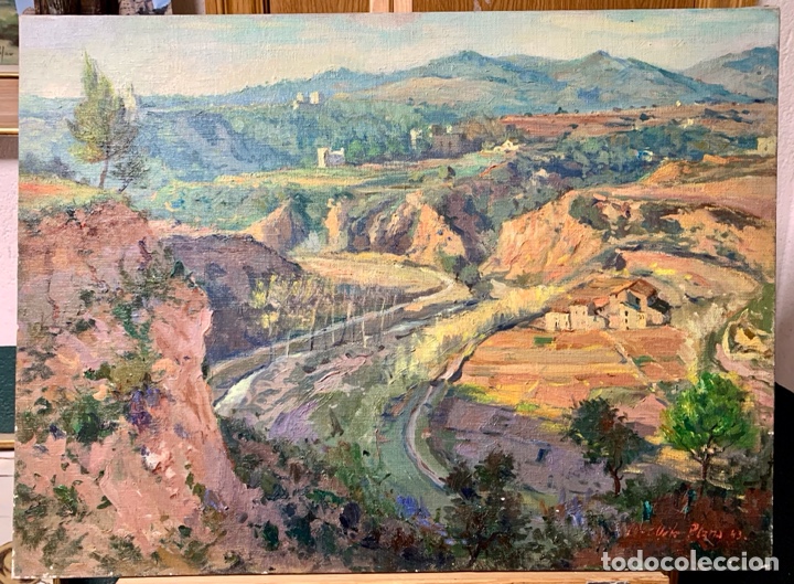 Arte: Lluis Vila Plana (1921-1992), castellar del Valles con vista del rio en 1943, 73x54 cm