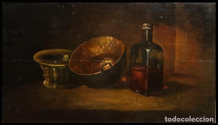 Arte: BODEGON ESPA&Ntilde;OL CON CALDERO Y BOTELLA - Foto 1