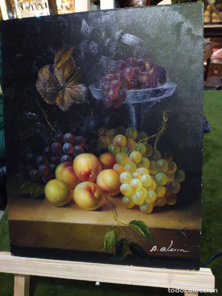 Arte: &Oacute;leo sobre tabla, bodeg&oacute;n de frutas, firmado. REF-9257 - Foto 1