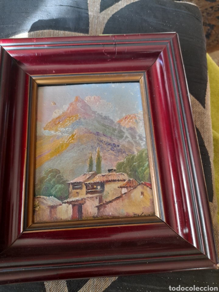 Arte: Antiguo oleo en miniatura sobre tablex de Francec Vidal ,San Clemente, Pirineo