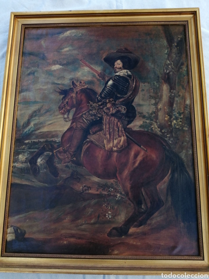 Arte: Gaspard de Guzman, Conde-Duque de Olivares a caballo. Óleo sobre lienzo siglo XlX - Foto 3 - 303233238