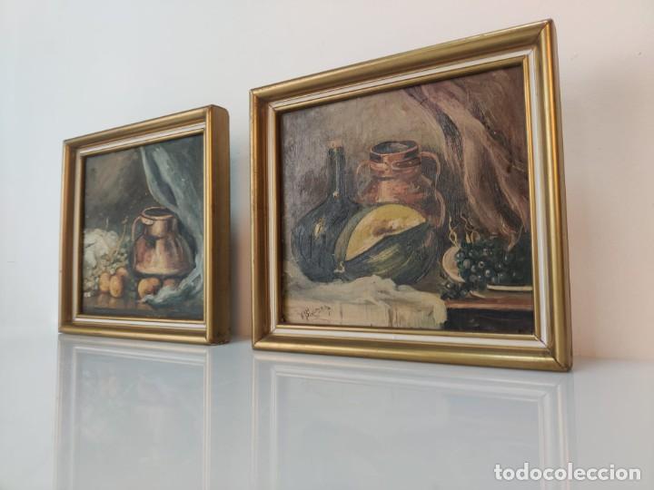 BONITA PAREJA DE BODEGONES EN OLEO SOBRE TABLA FIRMADOS V. BLANES (Arte - Pintura - Pintura al Óleo Moderna siglo XIX)